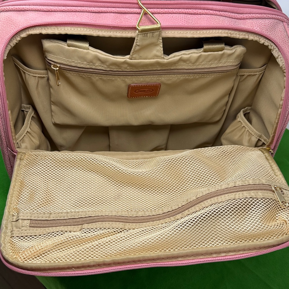 Bric's Pink Pebbled Suede Rolling Luggage Bag - Picture 13 of 15